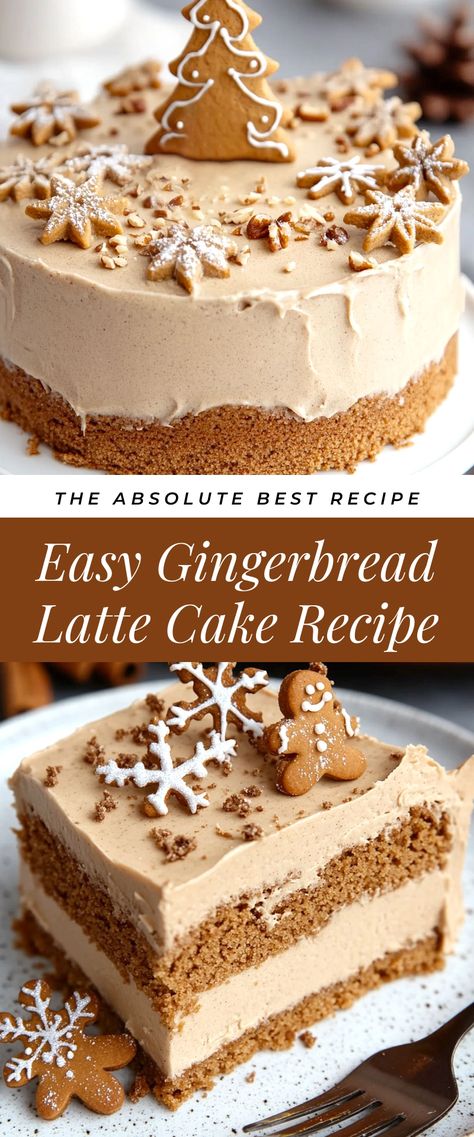 Image for Easy Gingerbread Latte Cake Recipe Ginger Cake Recipe Easy, December Desserts, Latte Cake, Gingerbread Cake Recipe, Easy Gingerbread, Winter Dessert Recipes, Gingerbread Latte, Cinnamon Roll Cake, House Cake