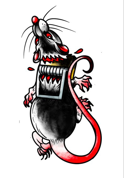 Rat Trap Drawing, Neo Traditional Rats, Tattoos Rat, Rat Tattoo Traditional, Rat Traditional Tattoo, Rat Neo Traditional Tattoo, Rat Tattoo Creepy, Rat Tattoo, Flash Drawing