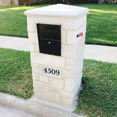 49 Driveway Culvert, Stone Mailbox, Brick Mailbox, Security Mailbox, Mailbox Ideas, Mailbox Design, Metal Mailbox, White Wash Brick, Spanish Villa