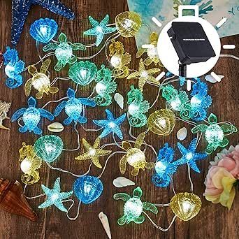 Coastal Solar String Lights Outdoor Garden Lights Marine Life Solar Fairy Garden Lights for Outside 14ft 40LED Waterproof Turtle Seahorse Starfish Clam Beach House Nautical String Lights Yard Decor Luffy Birthday, Ocean Wedding Ideas, 10ft Christmas Tree, Jellyfish Room, Ocean Bedroom Ideas, Dance Theme Ideas, Oneder The Sea Birthday, Vampire Mermaid, Ocean Themed Birthday Party