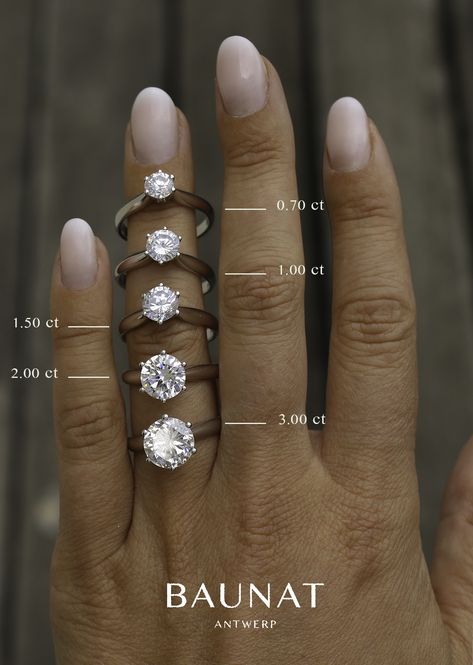 How many diamond carats should an engagement ring have? Find out on baunat.com. .75 Carat Engagement Ring, Carat Sizes On Hand, Diamond Carat Size, Interesting Jewelry, Jewellery Board, Unique Silver Rings, Womens Silver Jewelry, Ring Bands, 2020 Vision