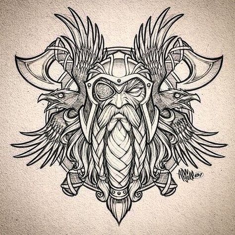 No photo description available. Viking Drawings, Viking Warrior Tattoos, Norse Mythology Tattoo, Arte Viking, Viking Tattoo Symbol, Viking Tattoo Sleeve, Art Viking, Vikings Tattoo, Kunst Tattoos