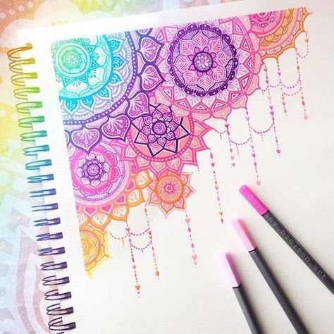 Mandalas Colourful Mandala Art, Mixed Media Sketchbook, Mandala Art Design, Colourful Mandala, Sharpie Crafts, Mandala Doodle, Mandala Art Therapy, Fineliner Pens, Mandala Art Lesson