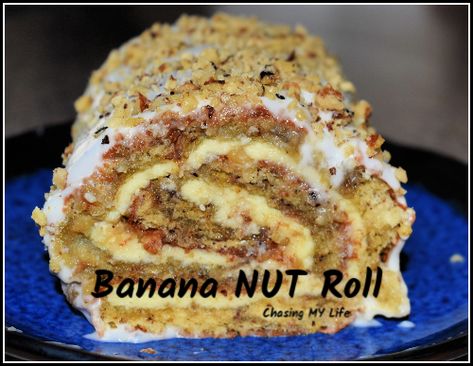 Full Plate Thursday,440 Banana Nut Roll Cake, Banana Nut Roll, Banana Nut Cake, Nut Roll, Banana Roll, Roasted Banana, Nut Rolls, Cream Cheese Rolls, Cake Rolls