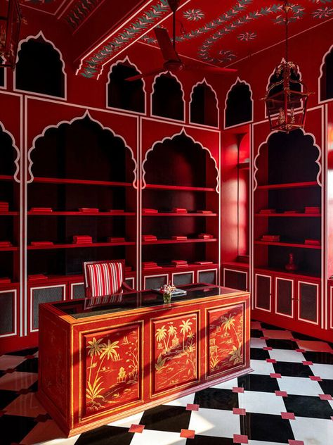 ornate rajasthani 'villa palladio jaipur' flooded with bold maximalism Palladio Jaipur, Villa Palladio, Maximalist Interior, Indian Interiors, Fragrant Garden, India Photography, Hand Painted Wallpaper, Pink Color Schemes, Painting Wallpaper