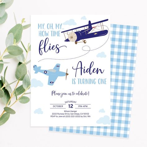 Two Fly Airplane Birthday, Time Flies Birthday Invitation, Plane Invitation, Airplane Birthday Decorations, Plane Birthday Invitation, Airplane Birthday Party Decorations, Airplane Invitation, 1st Birthday Invite, Airplane Birthday Party