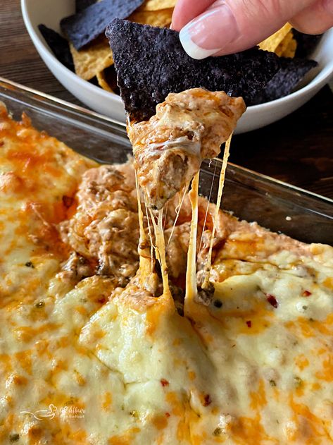 Dorothy's Hot Taco Dip Recipe - The BEST TACO DIP on the Planet! Taco Dip With Hamburger, Baked Taco Dip, Taco Dips, Best Taco Dip, Hot Taco Dip, Nachos Dip Recipe, Recipes Supper, Taco Appetizers, Mexican Dip Recipes