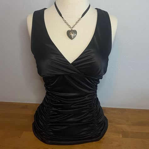 y2k satin style black ruched crossover bust empire... - Depop Meri Crismas, Satin Style, 2000s Clothes, 2000s Fashion Outfits, Versatile Outfits, Really Cute Outfits, 2000s Fashion, Dream Clothes, Fashion Sewing