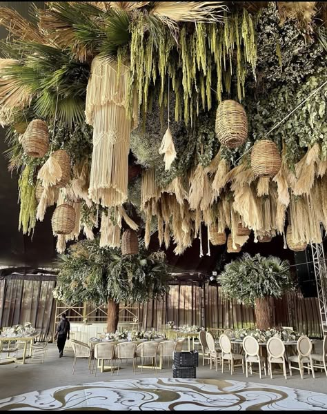 Tulum Party, Dance Floor Wedding, Dream Wedding Decorations, Wedding Backdrop Design, Traditional Wedding Decor, Ceiling Treatments, Artistic Installation, Ceiling Installation, Boho Theme