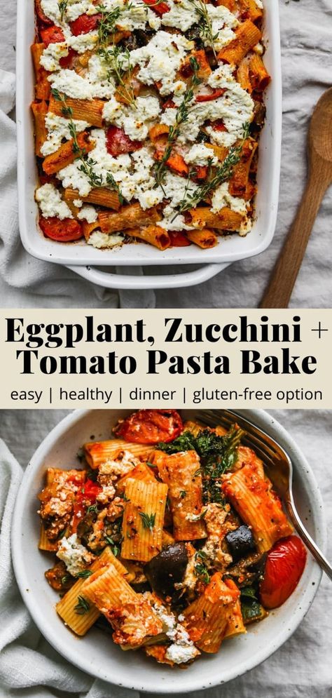 Aubergine Pasta Bake, Healthy Oven Recipes For Dinner, Savory Bakes Recipes, Roasted Veggie Pasta With Ricotta, Eggplant Ricotta Pasta, Oven Only Recipes, Eggplant Pesto Pasta, Veggie Pasta Recipe, Roasted Eggplant And Tomato Recipes