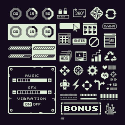 8bit Game Design, Pixel Art Ui Design, Pixel Art Monochrome, Monochrome Pixel Art, 1bit Pixel Art, 8 Bit Background, Game Button Design, Pixel Game Ui, Pixel Art Desktop