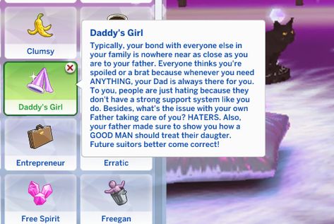 Daddy's Girl | MuvaSimmer on Patreon Grandmas Cookbook Sims 4 Cc, Sims 4 Netflix And Chill Mod, Sims 4 Gifts Cc, Sims 4 Filter, Sims4 Wickedwhims, Sims4 Traits, Sims 4 Cc Free Downloads, Sims 4 Cc Traits, Sim4 Mods