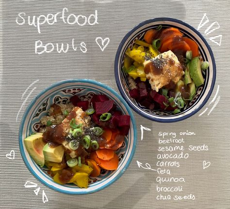 #aesthetic #superfoods #food #bowls #recipe #whatieatinaday Superfood Bowl, Bowl Aesthetic, Quinoa Bowl, Food Bowls, Bowls Recipe, Superfoods, Quinoa, Chia, Feta