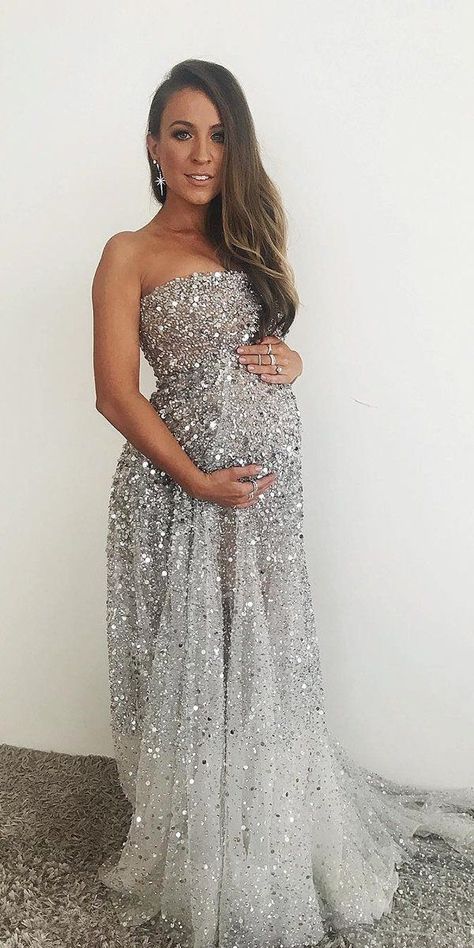 24 Maternity Wedding Dresses For Moms-To-Be ❤  maternity wedding dresses a line strapless sequins silver chosenbyoneday #weddingforward #wedding #bride Wedding Dresses For Moms, Maternity Ball Gowns, Dresses For Moms, Maternity Evening Gowns, Maternity Bridal Gowns, Maternity Wedding Dresses, Mom Wedding Dress, Pregnant Bride, Maternity Evening Dress