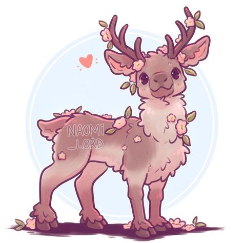 Naomi Lord Art, Naomi Lord, Cute Kawaii Animals, Mythical Animal, Cute Fantasy Creatures, Cute Animal Drawings Kawaii, White Stag, Cute Kawaii Drawings, Cute Doodle Art