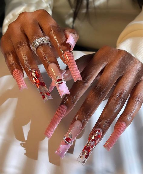 Brown Acrylic Nails, Valentines Day Nails, Acrylic Nail Set, Valentine Nails, Dope Nail Designs, I Love Nails, Nails Long, Pedicures, Fire Nails