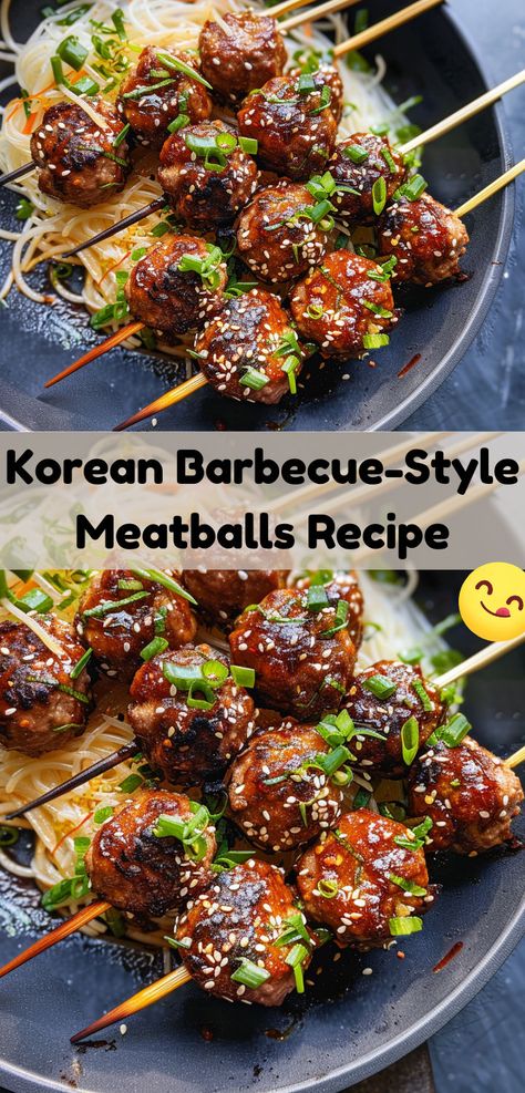 Quick and tasty Korean Barbecue Meatballs for any occasion. Asian Meatballs Beef, Korean Meatballs Recipes, Korean Barbecue Sauce Recipe, Barbecue Meatball Recipes, Asian Style Meatballs, Meatballs Sauce Recipe, Korean Appetizers, Bbq Meatball Recipe, Barbecue Meatballs