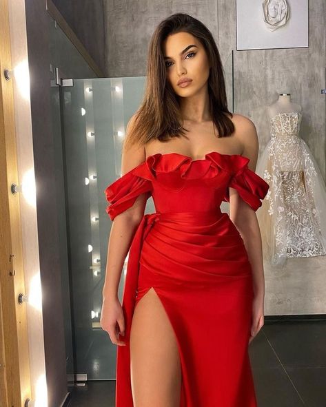 Pin on Products Red Long Prom Dresses, Ruffle Prom Dress, Prom Dresses Long Mermaid, Long Evening Gowns, Long Prom Dresses, Glam Dresses, Red Prom Dress, Mermaid Prom Dresses, Long Prom Dress