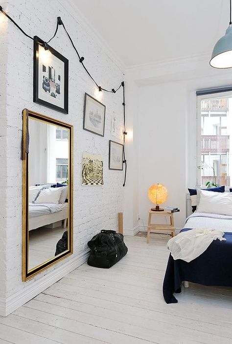 A Room by Room Guide to Scandinavian Style Minimalist Scandinavian Bedroom, Cozy Scandinavian Bedroom, Painted Brick Walls, Scandinavian Design Bedroom, String Lights In The Bedroom, Modern Minimalist Bedroom, Modern Luxury Bedroom, Bedroom Wall Designs, Minimalist Bedroom Design