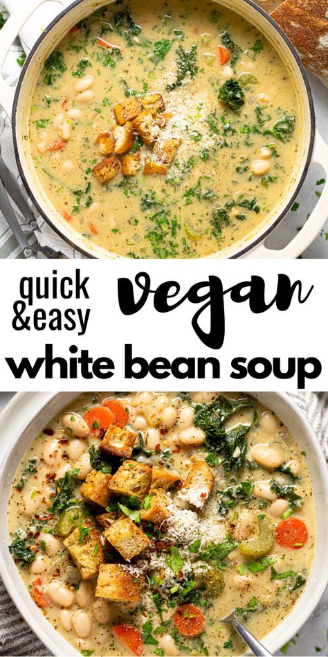 Vegan White Bean Soup, White Bean And Kale Soup, White Bean Kale, Bean And Kale Soup, White Bean And Kale, White Bean Kale Soup, Salad Kale, Kale Soup, Vegan Soup Recipes