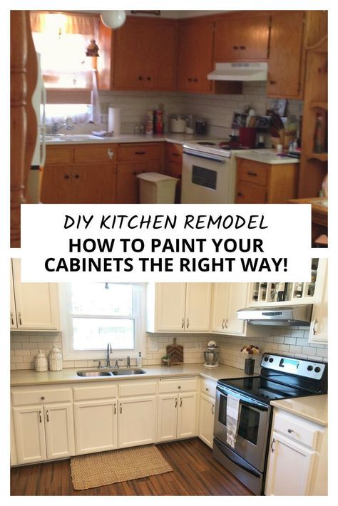 Ugly 70's Kitchen to Gorgeous DIY Remodel! How to paint your cabinets and transform the look and feel of your kitchen into a place you love. Step-by-step guide and recommended products from journeyman painters to ensure that your cabinets look freshly pai Paint Your Cabinets, Kitchen Renovation Diy Ideas, Diy Kitchen Makeover, Kitchen Diy Ideas, 70s Kitchen, Kitchen Makeover Ideas, Kitchen Cabinets Ideas, Kitchen Diy Makeover, Kitchen Renovation Ideas