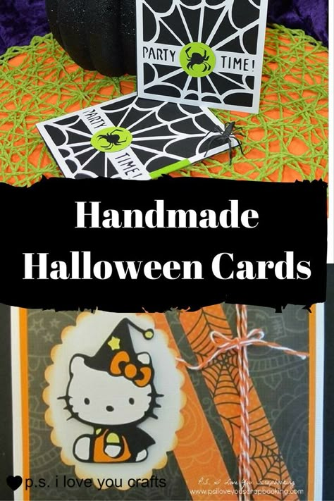 These handmade Halloween Cards, Invitations, and Treat Bags use a variety of… Paper Wedding Decorations, Kids Crafts Paper, Felting Painting, Handmade Halloween Cards, Vinyl Party, Handmade Party Favors, Handmade Cards Ideas, Papercrafting Ideas, Cards Cricut