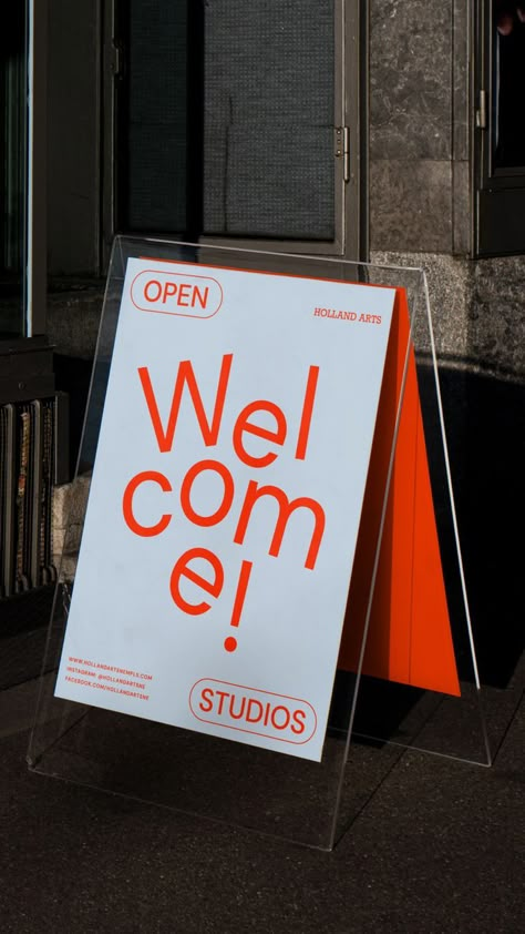 Welcoming Graphic Design, Graphic Design Signage, Art Studio Sign, Bright Branding Design, Clean Design Graphic, Event Signage Design, Art Studio Branding, 2024 Graphic Design, Welcome Sign Business