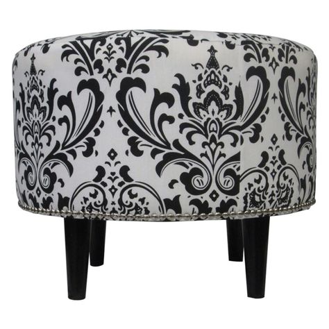 Sole Designs Traditional Sophia Collection Upholstered Ottoman - SOPHIA-TRADITIONS Patterned Ottoman, Ottoman Black, Ottoman Furniture, French Pattern, Black Ottoman, Tufted Ottoman, White Damask, Round Ottoman, Bench Ottoman