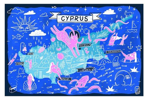 Cyprus Map Illustration, Cyprus Illustration, Cyprus Map, Country Illustration, Maps Design, Illustration Map, Map Projects, Paphos, City Illustration