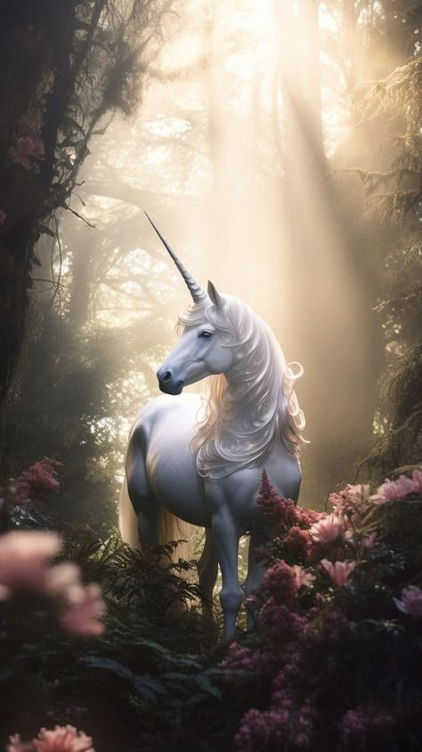 Magical Unicorn Fantasy Art, Forest Unicorn, Horse Spirit Animal, Unicorn Forest, Fantasy Pets, Magical Bedroom, Unicorn Artwork, Unicorn And Fairies, Majestic Unicorn