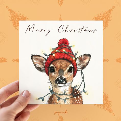 This design allows you personalise the cover and inside of the card. If you would like to add a message inside of your card, select the "Custom Cover" option and specify your message in the personalisation box.  Details of this card:  ❤ 5.5 x 5.5 " |🎄merry christmas fonts free | christmas holiday fonts | christmas style fonts 🎄#ChristmasFonts #FreeFonts #HolidayFonts Christmas Cards With Deer, Christmas Card Ideas Reindeer, Holiday Fonts Free, Merry Christmas Card Design, Deer Christmas Cards, Fonts For Christmas, Christmas Card Greetings, Reindeer Christmas Cards, Christmas Card Diy