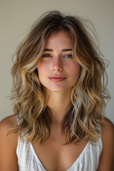 Hair makeovers can be tough, which is why ombre hair is a great option. The right hair color depends on your natural hair color and length.#haircolorideas #hairinspiration #hairgoals #hairtrends #haircolorinspo #haircolorpalette #haircolorinspiration #haircolorideas2021 #haircolorideasforbrunettes #haircolorideasforblondes Wavy Hairstyles Layers, Shoulder Length Haircut Wavy Hair, Shoulder Length Highlighted Hair, Wavy Haircuts Medium Layered, Layered Hair Highlights, Blonde Highlights Medium Length Hair, Hair Color Ideas Medium Length, Medium Length Blonde Haircut, Wavy Bronde