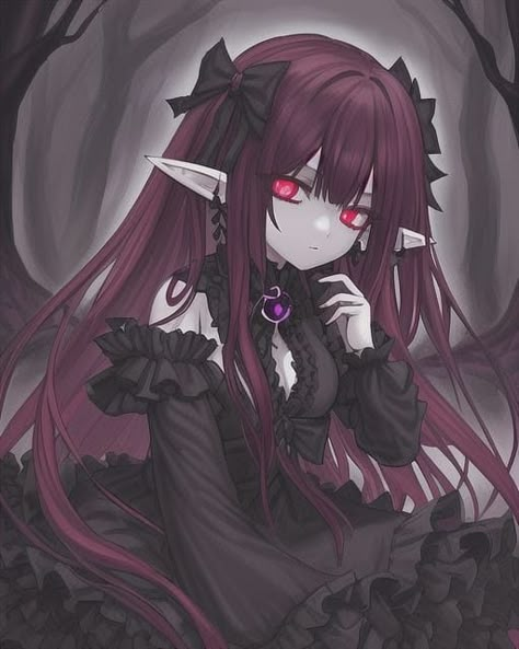 Vampire Girl Animes, Red Hair Female Oc, Demon Oc Girl, Vampire Anime Female, Vampire Oc Female, Vampire Oc Female Art, Vampire Lady Art, Vampire Oc Art, Female Vampire Art