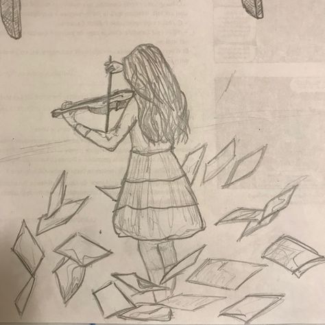 Drawing Ideas Violin, Violin Drawing Aesthetic, Girl Playing Violin Drawing, Girl Playing Violin Aesthetic, Violin Drawing Sketches, Violin Drawing Easy, Violin Art Drawing, Dark Academia Sketches, Violin Sketch