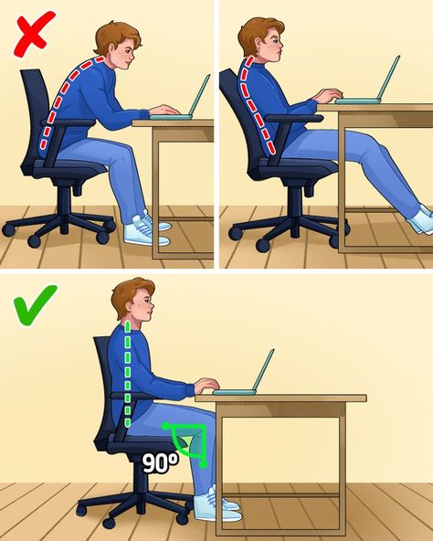 How to Sit at Your Computer How To Sit Properly, Office Ergonomics, Forward Head Posture Exercises, Storyboard Drawing, Neck And Shoulder Muscles, Forward Head Posture, Shoulder Stand, Posture Exercises, Improve Your Posture