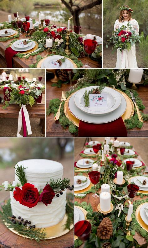 A Woodland Fairytale Wedding #winterwoodlandwedding #rusticwinterweddingideas #winterweddingideas #rusticweddingideas #christmasweddingideas #christmasweddingtable Woodland Christmas Wedding, Disney Christmas Wedding, Christmas Wedding Reception Ideas, Christmas Theme Wedding, Fairytale Wedding Favors, Fairytale Ball, Christmas Wedding Table, Winter Wedding Red, Popular Wedding Themes