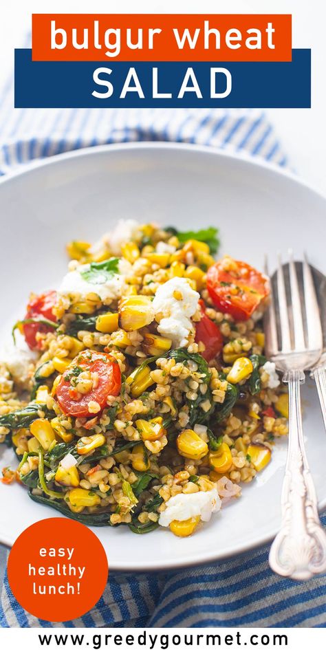 This bulgur wheat salad is flavorful, filling, and extremely nutritious! It's also quite simple to make. This bulgur wheat salad is overflowing with flavour, from the charred corn, peppery spinach, and fresh cherry tomatoes to the delightful bulgur wheat, smokey paprika, and vibrant chimichurri sauce. This Mexican salad is completely vegan, making it ideal for vegetarians. This vegetarian recipe is worth a try. Bulgar Wheat Recipes, Bulgar Wheat Salad, Bulgur Wheat Recipes, Vegan Cheese Substitute, Wheat Salad, Simple Salads, Mexican Salad, Bulgar Wheat, Charred Corn