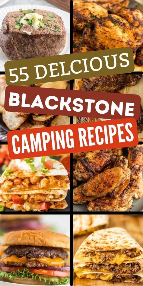 These Blackstone Camping Recipes are delicious and easy to make thanks to the griddle. Choose from our favorite 55 recipes. Camping Blackstone recipes make cooking for a crowd even easier. You can easily cook Saturday morning delicious breakfast to Blackstone steak fajitas for dinner in the same day. #grillonadime #blackstonecampingrecipes #campingrecipes Camping Blackstone Recipes, Blackstone Camping Recipes, Camping Meals For A Crowd, Blackstone Camping, Meals With Rice, Blackstone Steak, Easy Camping Dinners, Griddle Cooking Recipes, Grilling Recipes Pork