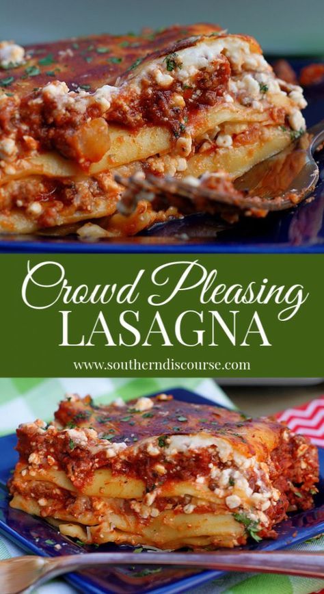 Lasagna Recipe For A Crowd, Southern Lasagna Recipe, Lasagna For A Crowd, Southern Discourse, Best Lasagna Recipe, Sausage Lasagna, Lasagna Casserole, Crockpot Lasagna, Homemade Lasagna