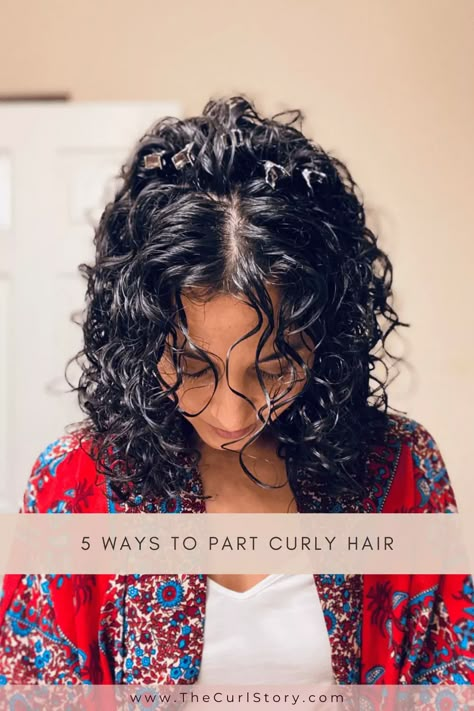 5 Ways to Part Curly Hair | Curly Styling Secrets • The Curl Story Naturally Curly Hair Cuts With Layers, Curly Hair Cuts With Layers And Bangs, Curly Hair Middle Part, Part Curly Hair, Easy Wedding Hairstyles, Layered Curly Haircuts, Hair Middle Part, Curly Styling, Natural Curly Hair Cuts