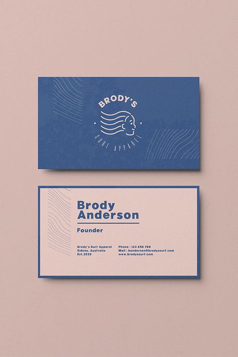 Creative and Professional Business Card Design and Corporate Design Inspiration and ideas for Branding and Logo Design Concept for a Surf Fashion Brand Called Brody's Surf Apparel, to see the full project check the link.  #corporatedesign #businesscarddesign #branding Professional Card Design, Call Card Design Ideas, Corporate Card Design, Fashion Brand Business Card, Business Card Corporate, Business Cards Design Ideas, Business Card Ideas Creative, Namecard Design Creative, Brand Card Design