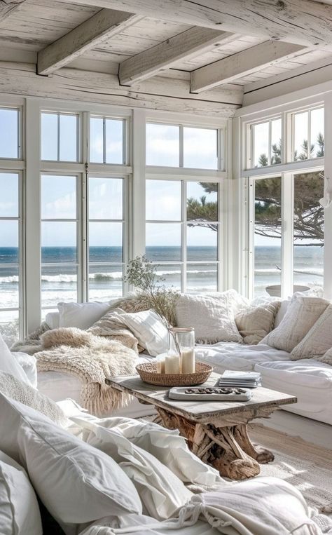 Trendsetting beach living room with stylish contemporary design Beach Living Room, Beach House Living Room, Coastal Interior, Coastal Interiors Design, Dream Life House, Dream Beach Houses, Cottage Life, Beach House Interior, Coastal Living Room