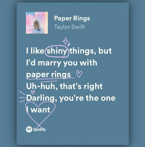 I Like Shiny Things But Id Marry You Art, I'd Marry You With Paper Rings, I Like Shiny Things But Id Marry You, Paper Rings Poster, Paper Rings Aesthetic, Lyric Embroidery, Youtube Photoshoot, Paper Rings Taylor Swift, Diy Paper Rings