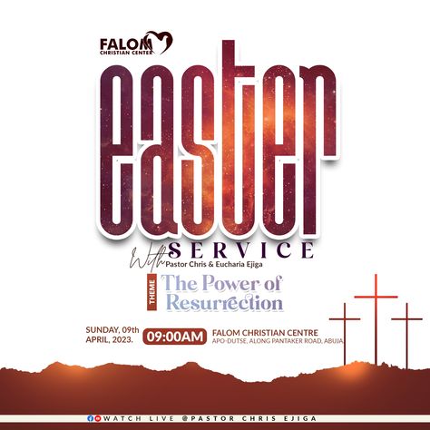 A simply elegant and vibrant design for easter sunday service at FALOM Christian Center. Pastor Chris, Easter Service, Good Morals, Resurrection Sunday, Photoshop Design Ideas, Sunday Service, Church Ideas, Easter Sunday, Photoshop Design