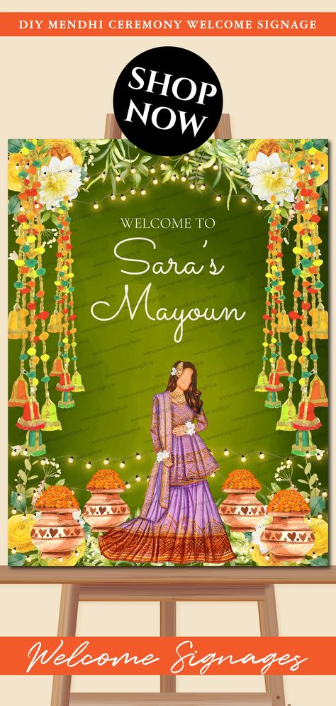 Mayoon Welcome signs as Mehndi Welcome sign, Mayoun Signs as Mayoon signs, Mayoun decor as Mayoon decor, Mayoun Welcome signs as Mehndi signThis Mayoon signs, includes a digital template for any of your functions of your Indian Welcome Sign for your Maiyyan Signs Welcome pastel, Maiyan signage floral welcome or floral Mayoon Welcome sign, Mayoun signs, that could suit your Mayoon decor ! Mayoon Decor, Mayoun Decor, Mehndi Sign, Luxury Indian Wedding, Asian Inspired Wedding, Unique Wedding Invitation, Diy Wedding Stationery, Welcome Boards, Welcome Signs