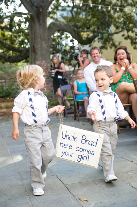 Super cute sign for your super cute ring bearers to hold! | Dana Cubbage Weddings Ring Bearer Ideas, Ring Bearer Signs, Page Boys, Ring Bearer Flower Girl, Flower Girl Ring Bearer, Girl Ring Bearer, Suspenders Wedding, Bearer Outfit, Ring Bearer Outfit