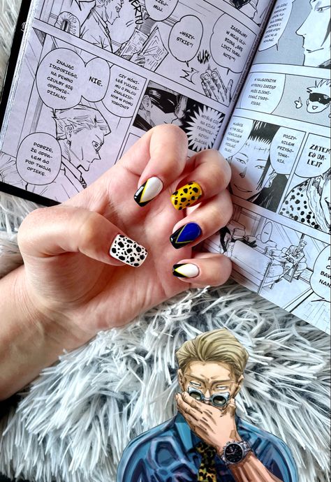 #jujutsu #jujutsukaisen #jujutsunails #nanami #nails #animenails #anime Anime Nails Almond Shape, Almond Anime Nails, Nanami Kento Nails Art, Anime Themed Nails Acrylic, Anime Nails Designs Simple, Jjk Themed Nails, Anime Style Nails, Anime Theme Nails, Nanami Kento Nails