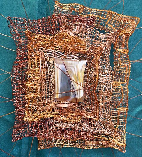 Copper Mesh Art, Contemporary Baskets, Textiles Sketchbook, Art Alevel, Fiber Wall Art, Collage Art Projects, Copper Art, Textile Fiber Art, Weaving Projects