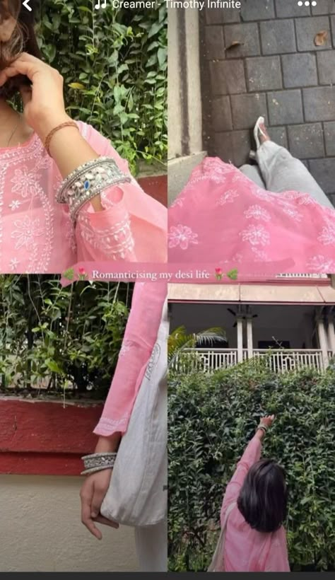 Traditional Dresses Captions, Pink Kurti, Desi Dress, Aesthetic Captions, Desi Aesthetics, Instagram Creative Ideas, Casual Indian Fashion, Stylish Photo, Desi Fashion Casual