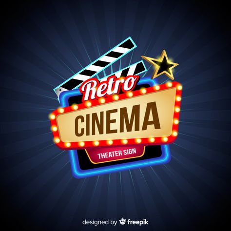 Retro cinema background Free Vector Cinema Graphic Design, Cinema Background, Retro Ticket, Camera Viewfinder, 90s Graphic Design, Cinema Popcorn, Basement Movie Room, Retro Cinema, Theatre Sign